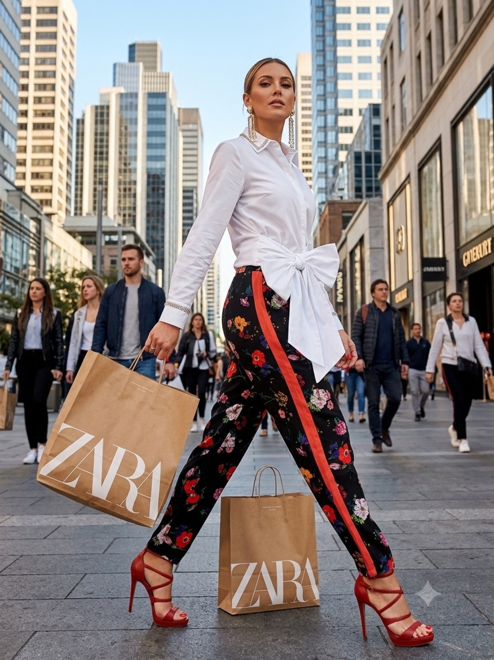 Zara Black Floral Pants with Multicolor Blooms size Médium.